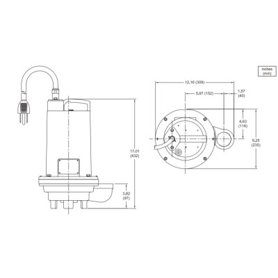Barnes STEP1022SS 1 HP 230v 20-foot cord Septic Effluent pump 105054