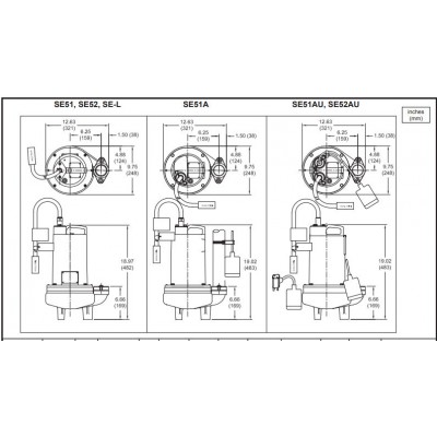 Barnes SE554L 1/2 HP 600v 3-phase 20-foot cord Manual No-float switch Sewage Pump 104883