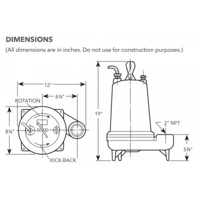 Goulds WS0518B 1/2 HP 208 volt 20-foot cord Model 3886 Sewage Pump