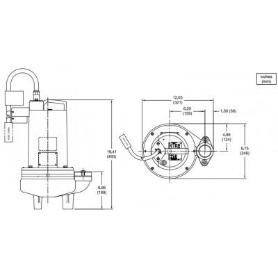 Barnes 2SEV1044L 1 HP 480 volt 3 phase 20-foot cord Sewage Pump 104938