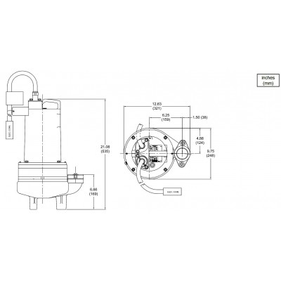 Barnes 2SEV544DS 1/2 HP 480-volt 3phase 20-foot cord Sewage Pump 104926