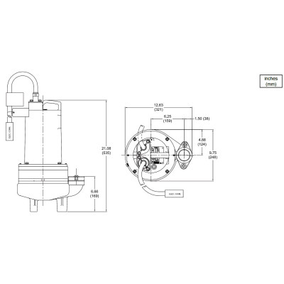 Barnes 2SEV754DS 3/4 HP 600-volt 3-phase 20-foot cord Sewage Pump 104935
